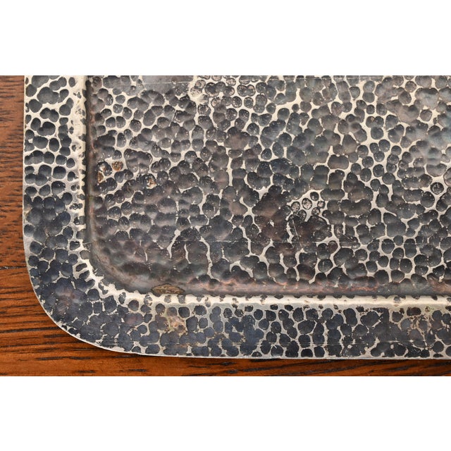 Silver Joseph Heinrichs Arts and Crafts Hand Hammered Silverplate Drink Tray For Sale - Image 8 of 12