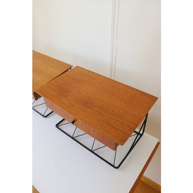 Pair of Scandinavian wall-mounted bedside tables (origin: Sweden), circa 1960s. String-style bedside tables. In very good...