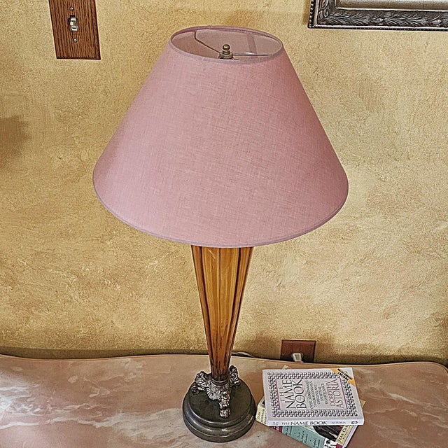 Vintage Murano Amber Art Glass Table Lamp | Neoclassical Italian Style | 1960s For Sale - Image 4 of 18
