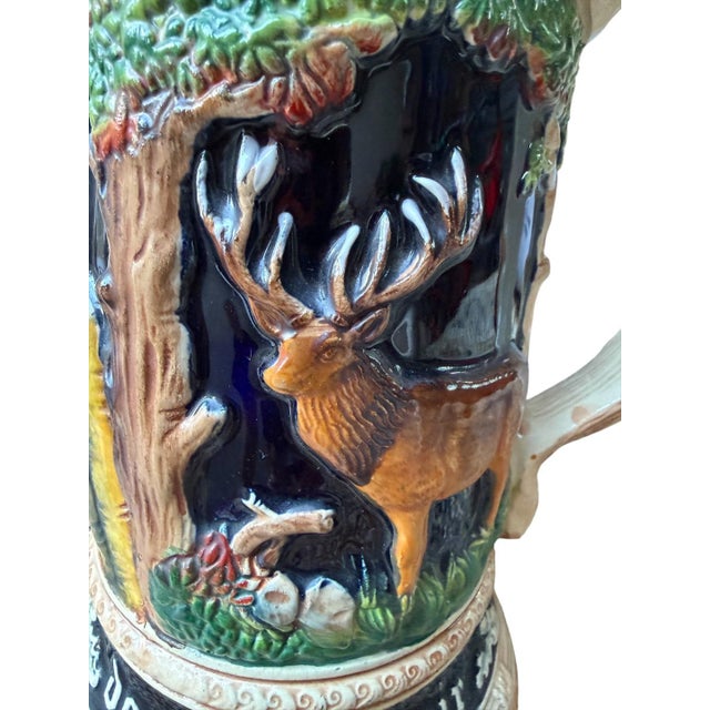 Large 2l German Stein With Hunter, Stag, and Squirrel Handle | Chairish