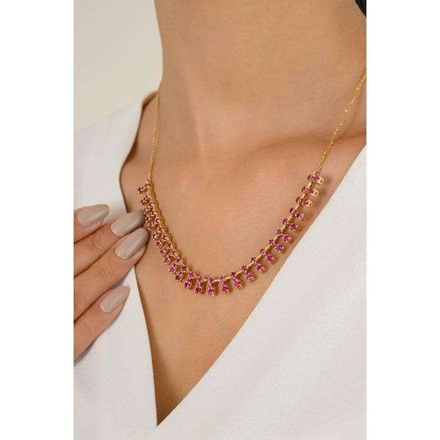 Solid 14k Yellow Gold Unique Fine Ruby Choker Necklace Gift for Wedding For Sale - Image 4 of 11