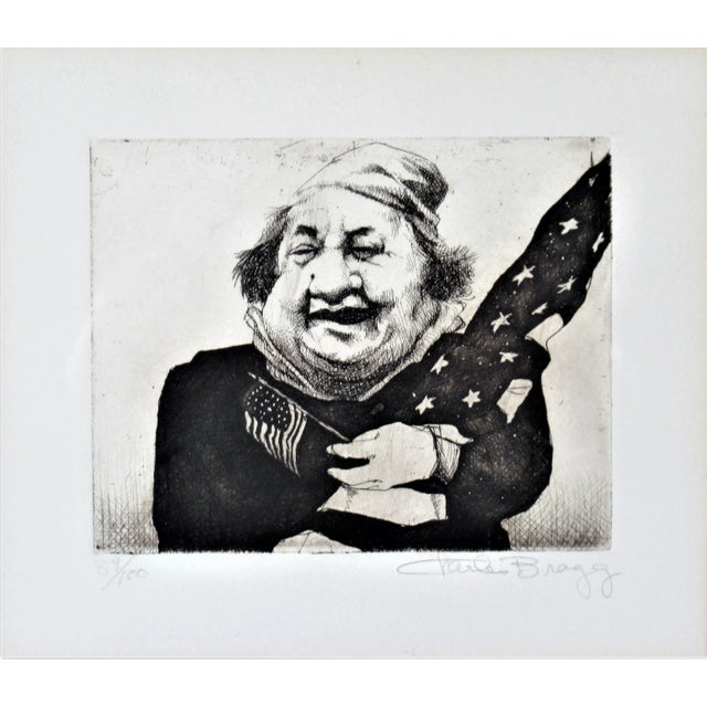 This artwork "Man with Flags" c.1975 is an original etching by noted American artist Charles Bragg, 1931-2017. It is hand...