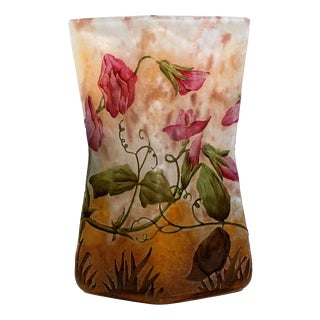 Art Nouveau Vase with Sweet Pea Decor from Daum Nancy, France, 1900 For Sale