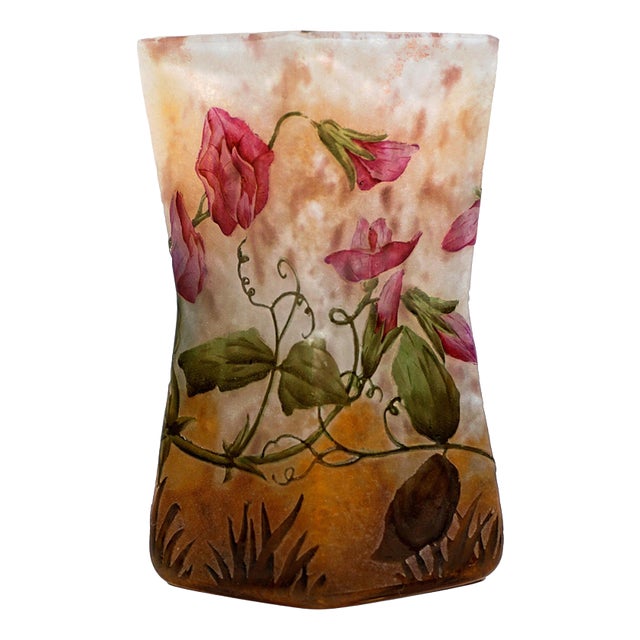 Art Nouveau Vase with Sweet Pea Decor from Daum Nancy, France, 1900 For Sale