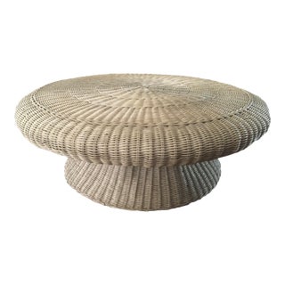 1970s Round Mushroom Form Wicker Coffee Table For Sale