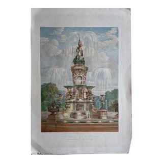 Antique Victorian Chromolithograph “The Majolica Fountain” by Minton & Co., England, Plate 300, C. 1870 For Sale