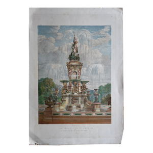 Antique Victorian Chromolithograph “The Majolica Fountain” by Minton & Co., England, Plate 300, C. 1870