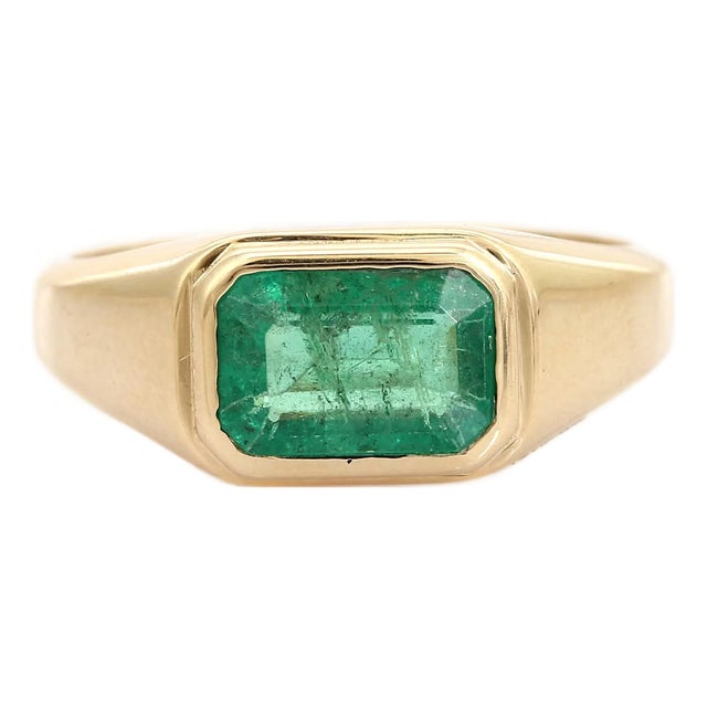 Zambian Emerald 14k Gold East West Signet Ring Size 5 For Sale