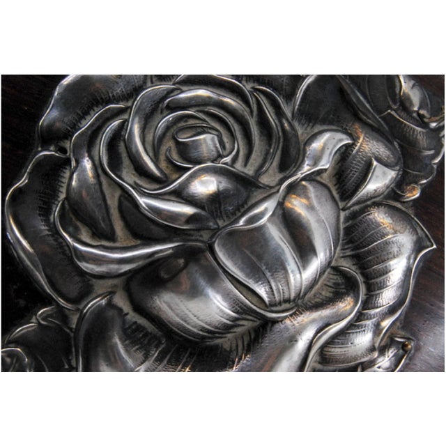 Rosewood Jewelry Box with Rose Silver Embossed Lid, in Good conditions.