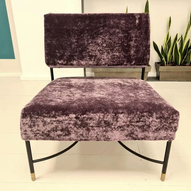 Textile Vintage Purple Velvet armchair in Black Rod Frame and Brass Finials from Poltrona, 1950s For Sale - Image 7 of 7