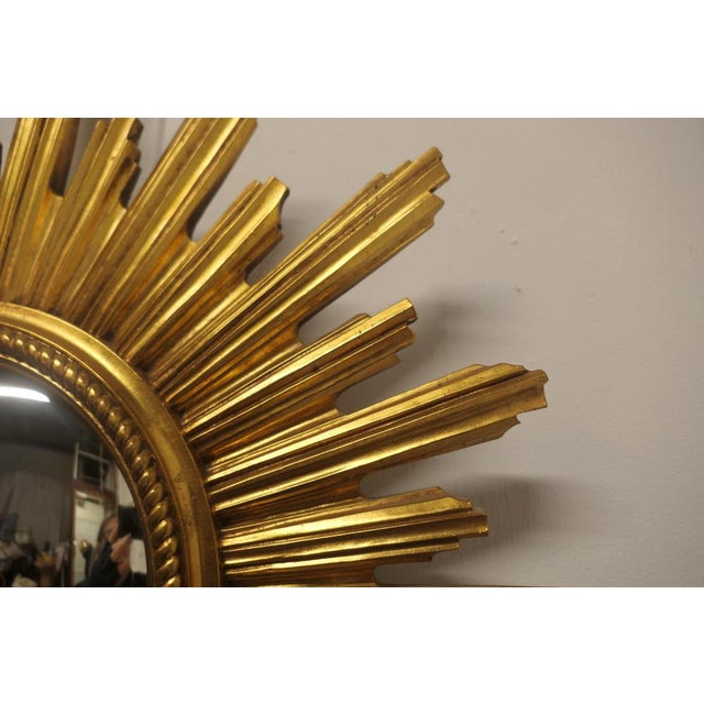 Mid-Century Art Deco French Sunburst Gilt Convex Mirror, 1980s For Sale - Image 6 of 7