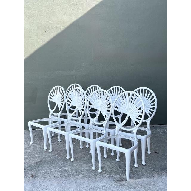 Late 20th Century Vintage Palm Frond Cast Aluminum Dining Chairs - Set of 8 For Sale - Image 5 of 12