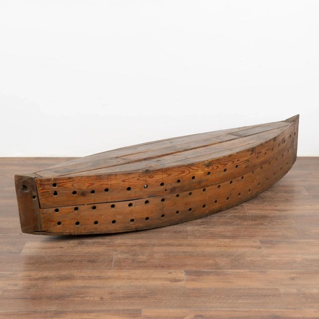 Rustic Vintage Decorative Model Boat With Holes for Fishing or Large Creel, Circa 1940 For Sale - Image 11 of 11