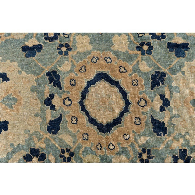 Antique Beige, Blue Botanic Persian Tabriz Handmade Wool Rug For Sale - Image 4 of 10