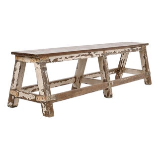 Weathered Solid Wood Bench For Sale