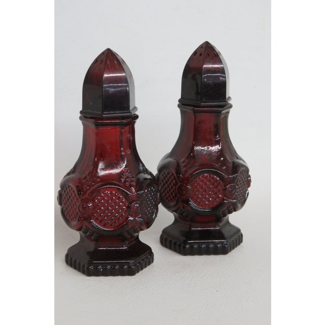 Avon Cape Cod Collection Ruby Red Glass Salt and Pepper Shakers 2pc Pair 4986b For Sale - Image 14 of 16