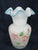 Traditional Glass Swirl Opalescent Blue Hand Painted Roses Ruffled Edge Vase 504b For Sale - Image 3 of 3