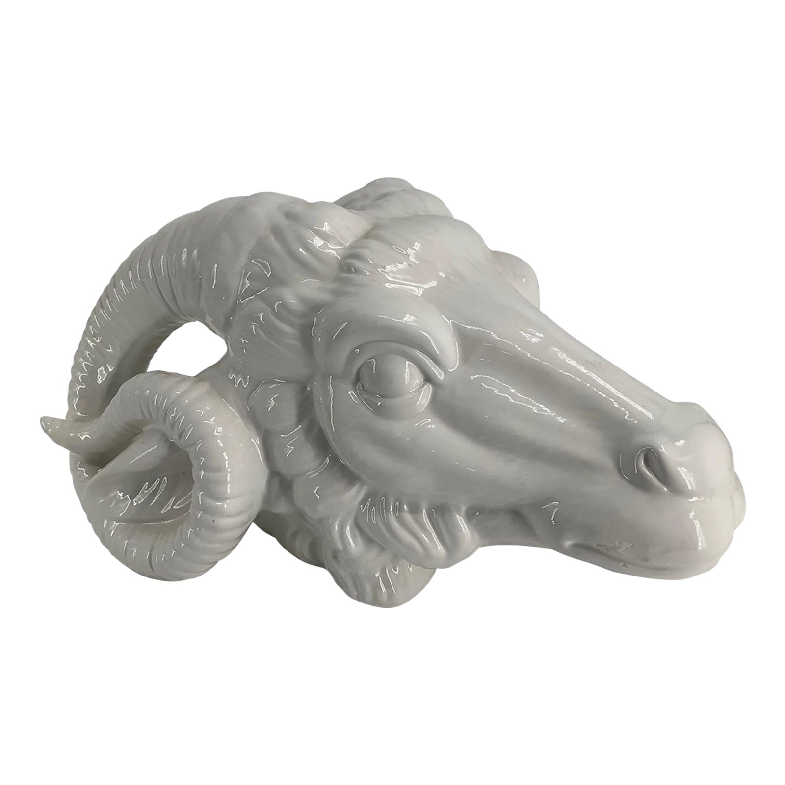 1980's Neoclassical Ram's Head Statue White Glazed Porcelain Wall ...