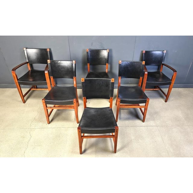Vintage Spanish Leather and Wood Dining Chairs, 1970s, Set of 6 For Sale - Image 15 of 16