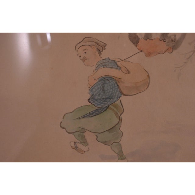 Vintage Chinese Man & Monkey Watercolor Drawing For Sale In Philadelphia - Image 6 of 12