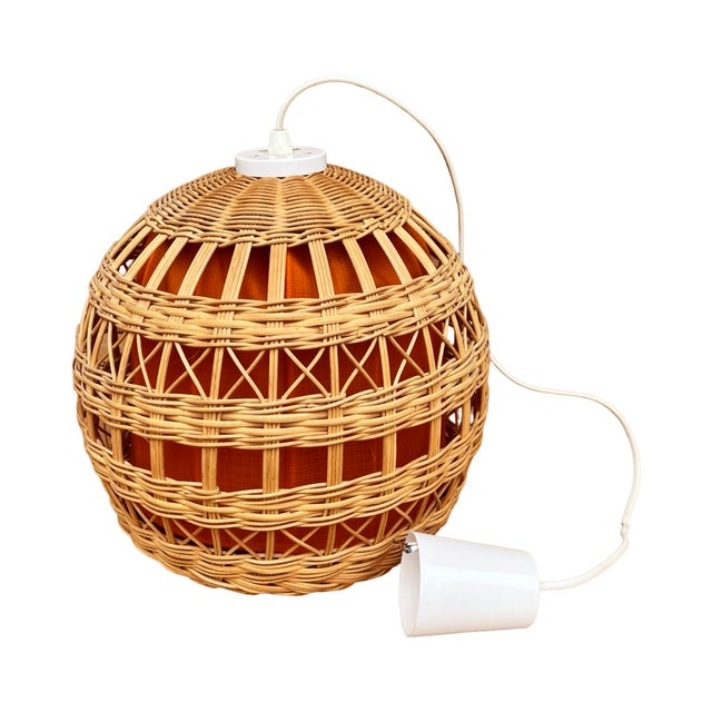 Ceiling Lamp With Wicker Shade, Poland 1960s For Sale - Image 10 of 12
