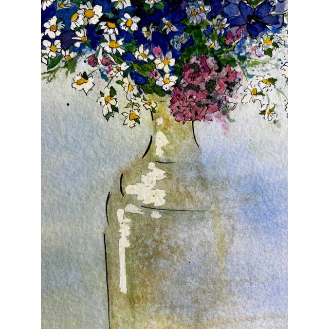 English Watercolor Ink and Wash Painting Larkspur Giclee Print For Sale - Image 3 of 10
