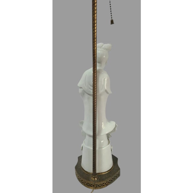 Antique Blanc-De-Chine Asian Chinoiserie Figural Table Lamp For Sale - Image 9 of 11
