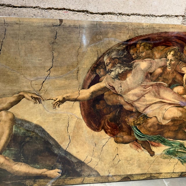 For your consideration, a reproduction of "The Creation of Adam," one of the most famous fresco panels on the Sistine...