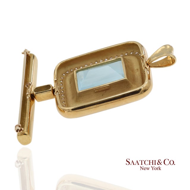 Gia 60 Ct Aquamarine and 4 Ct Diamond 18k Yellow Gold Convertible Pendant Brooch For Sale - Image 12 of 17