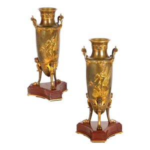 Pair of French Bronze Antique Mythological Amphora Garnitures Ca. 1880
