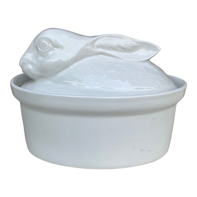 French Trompe l'Oeil White Porcelain Rabbit Pâté Tureen For Sale