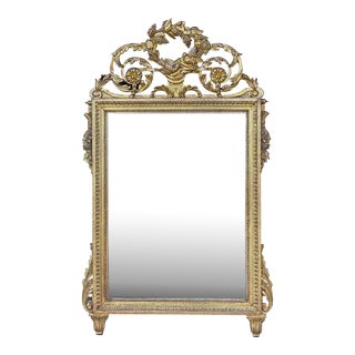Late 19th-C. French Louis XIV Style Carved Giltwood Mirror With Birds For Sale