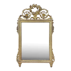 Late 19th-C. French Louis XIV Style Carved Giltwood Mirror With Birds