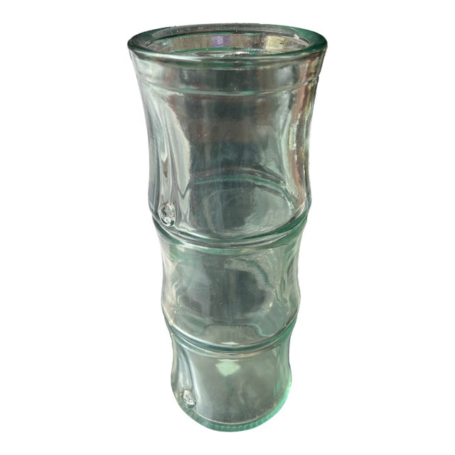 1970s Green Glass Bamboo Vintage Vase For Sale
