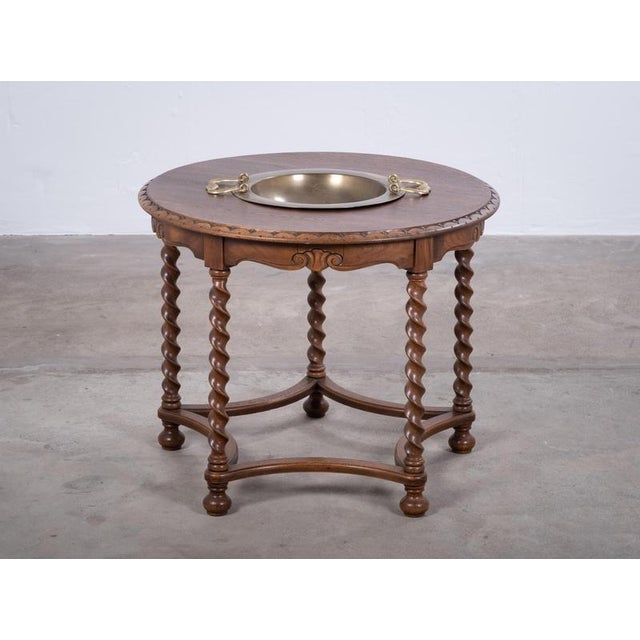Brutalist Danish Circular Stained Oak Coffee Table with Brass Bowl, 1960s For Sale - Image 3 of 10