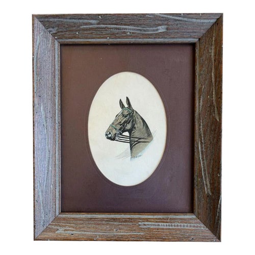 Vintage Framed Portrait of a Race Horse in Wood Frame by C. Frederick Sitzler