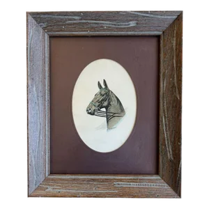 Vintage Framed Portrait of a Race Horse in Wood Frame by C. Frederick Sitzler