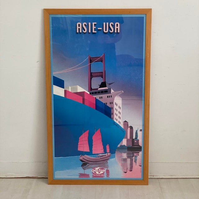 Paquebot French Line Cargo Ship Poster by Richard Roussel For Sale - Image 6 of 6