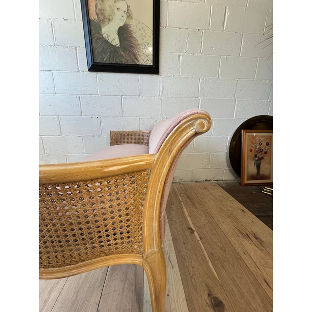 Hollywood Regency Hollywood Regency Louis XV Style Washed Caned Loveseat Serpentine Frame For Sale - Image 3 of 11