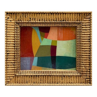 Contemporary Colorful Abstract Oil Painting in Vintage Gold Frame For Sale