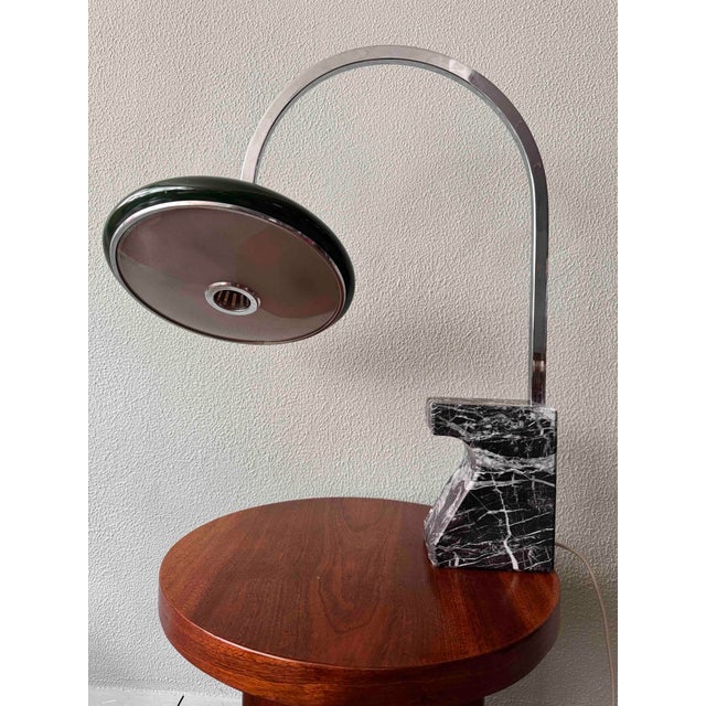 1960s Arc Table Lamp with Green Chrome & Marble Shade by Luis Pérez de la Oliva for Grin Luz, 1960s For Sale - Image 5 of 18