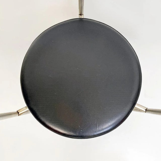 Post Modern Italian Cockpit Shape Leather & Steel Side Chair, 1980s For Sale - Image 12 of 16