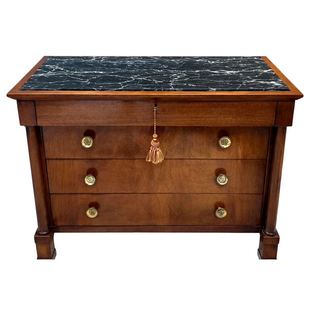 Early 20th Century John Stuart French Empire-Style Walnut Commode With a Black Marble Top. For Sale In Washington DC - Image 6 of 16