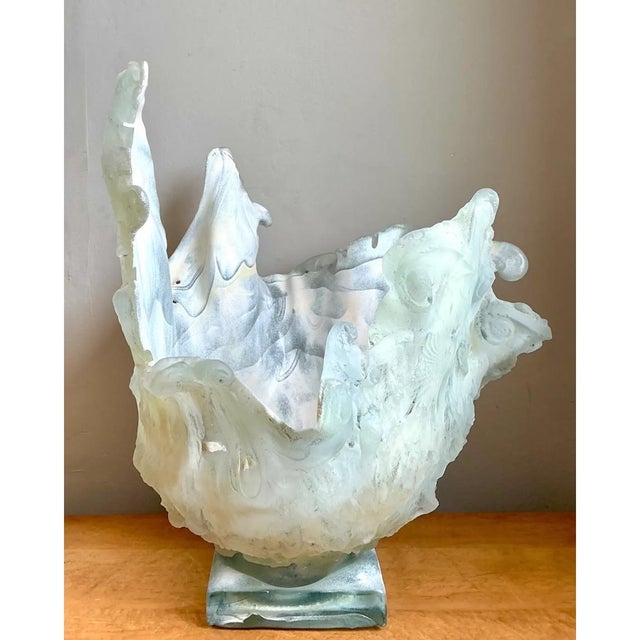 Dove Gray Vintage Abstract Glass Art Vase For Sale - Image 8 of 12
