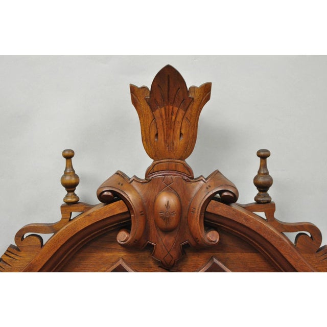 Late 19th Century Antique Eastlake Victorian Carved Walnut Oval Mirror Sideboard Backsplash Shelf For Sale - Image 5 of 18