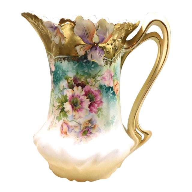 1940s Shaped Chocolate Pot With Dimensional Flower Details and No Lid For Sale