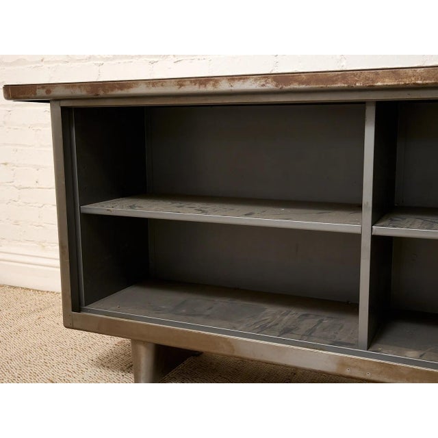 American Vintage Industrial Metal Open Shelf Console Cabinet For Sale - Image 3 of 10