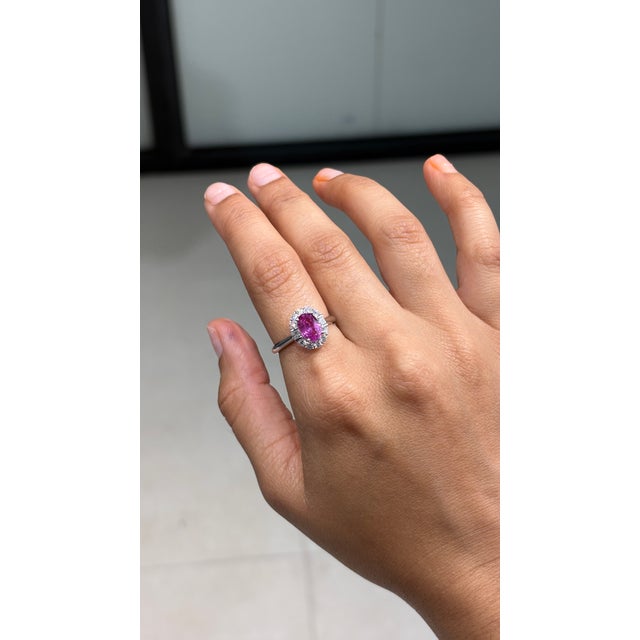 Modern 1.94ct Pink Sapphire Diamond Oval Engagement Ring for Her Size 4 in 18k Solid Gold For Sale - Image 3 of 16
