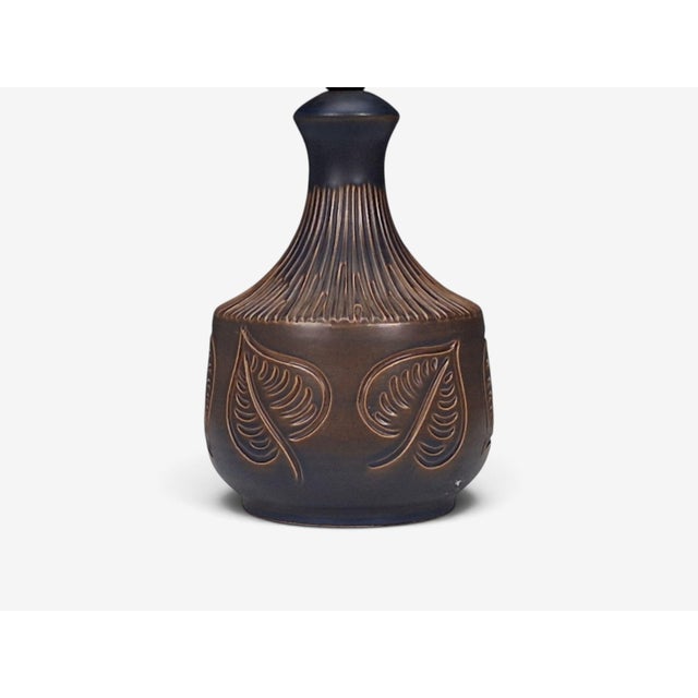 1960s Bromølle Keramik, Leaf Table Lamp, Brown Stoneware For Sale In New York - Image 6 of 10