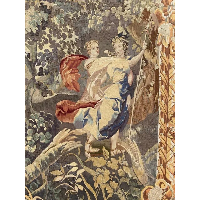 Very beautiful mid century original French Aubusson tapestry with nice romantic design and beautiful colors, entirely hand...
